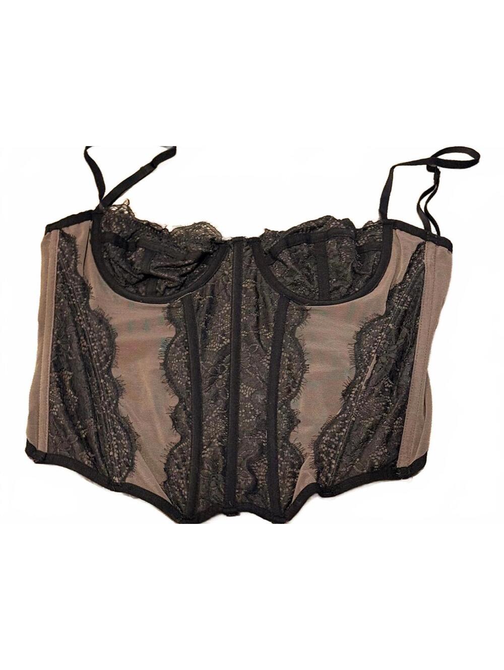 Out From Under Brown Black Lace Bustier Bra Corset Top - Medium